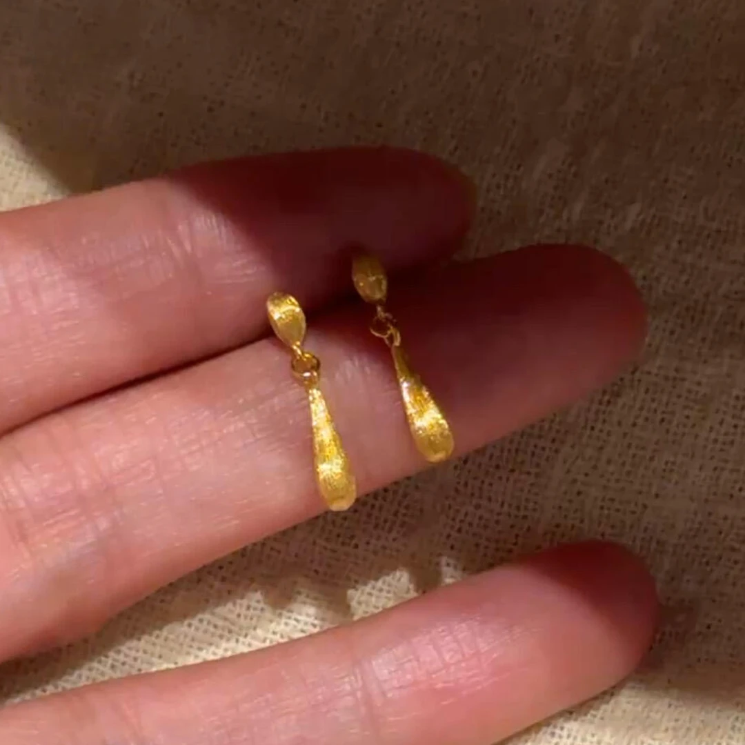 铜合金耳饰 爆闪金色拉丝水滴耳钉新中式贵气轻奢高级感时尚通勤