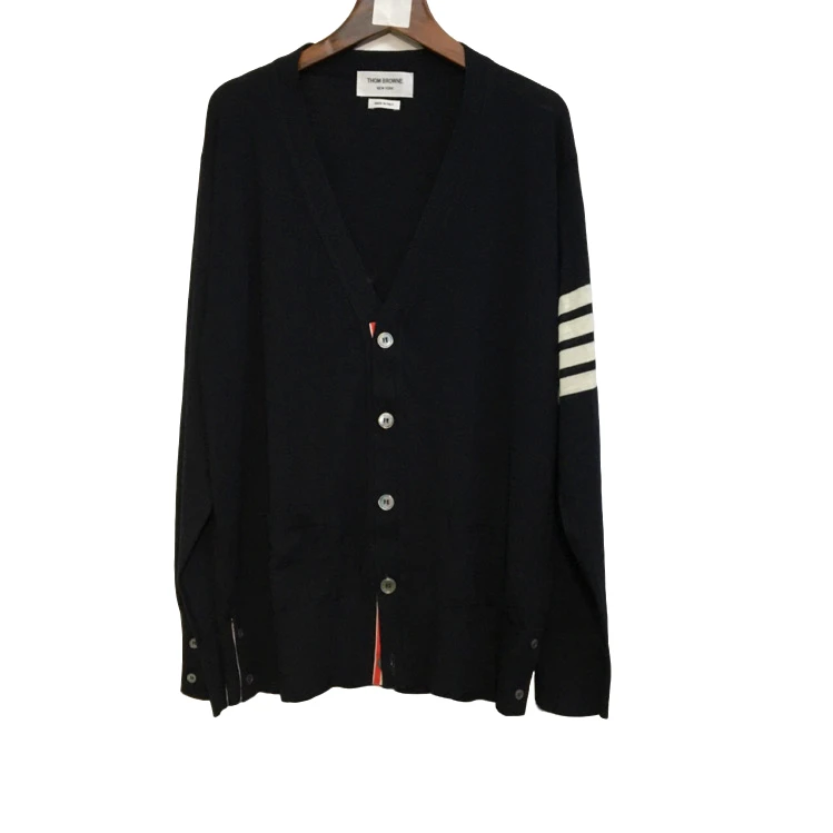 99新 THOMBROWNE 汤/P215968995/条纹毛衣外套 蓝黑 4码