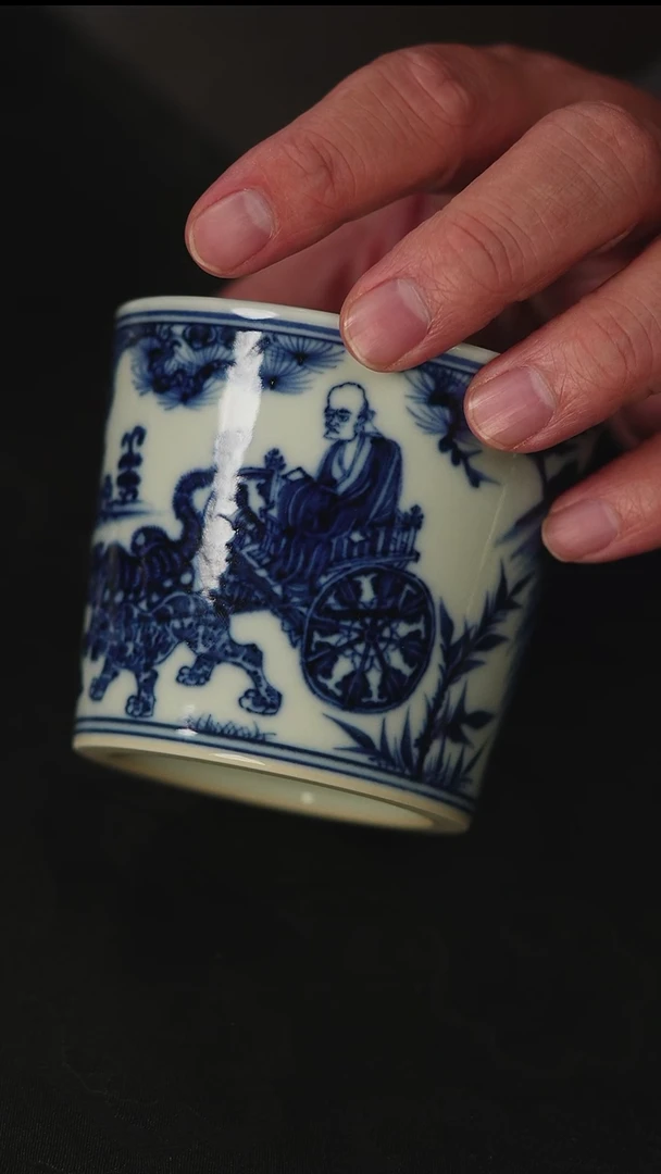 元黛工坊元青花鬼谷子直口杯