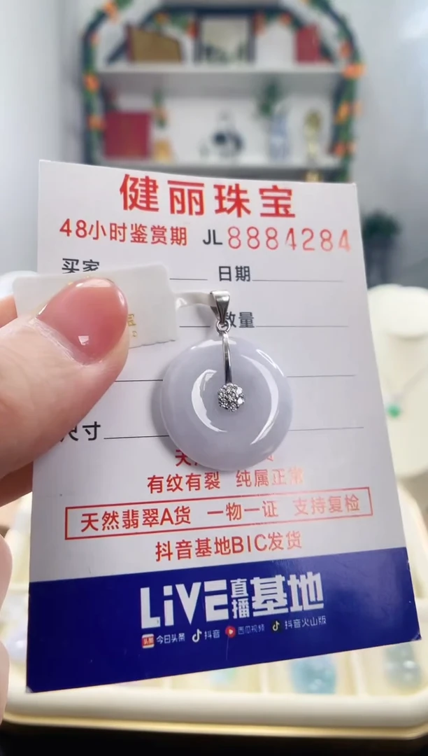 翡翠银S925镶嵌颈饰天然缅甸翡翠 平安扣(一物一证)+银链