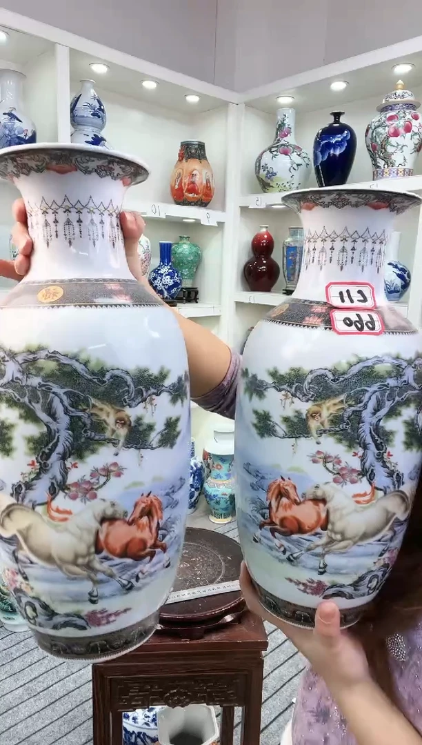 【闪购商品】陶瓷景德镇高温陶瓷摆件花瓶 一对