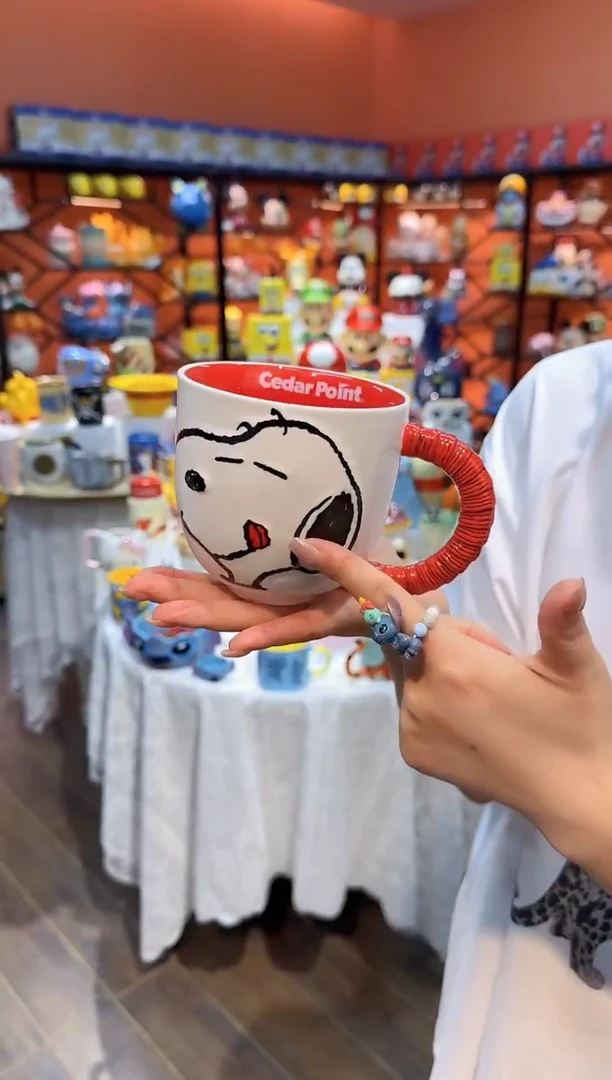 瓷片@@史努比红色手柄陶瓷杯