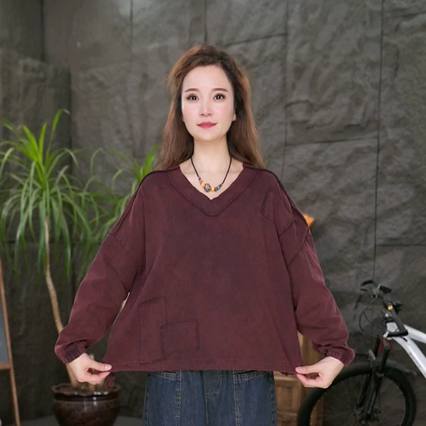 【长袖卫衣】炒色百搭显瘦女装秋季新款宽松V领上衣