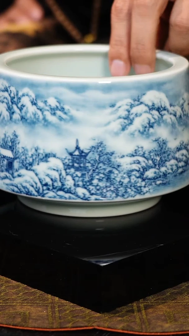 明珠堂-柴窑 毛国华 雪景山水 建水 渣斗-+