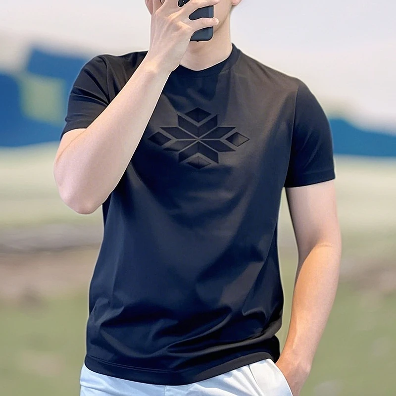 高档丝光棉短袖t恤男2025新款夏季复古印花体恤潮流半袖休闲体恤