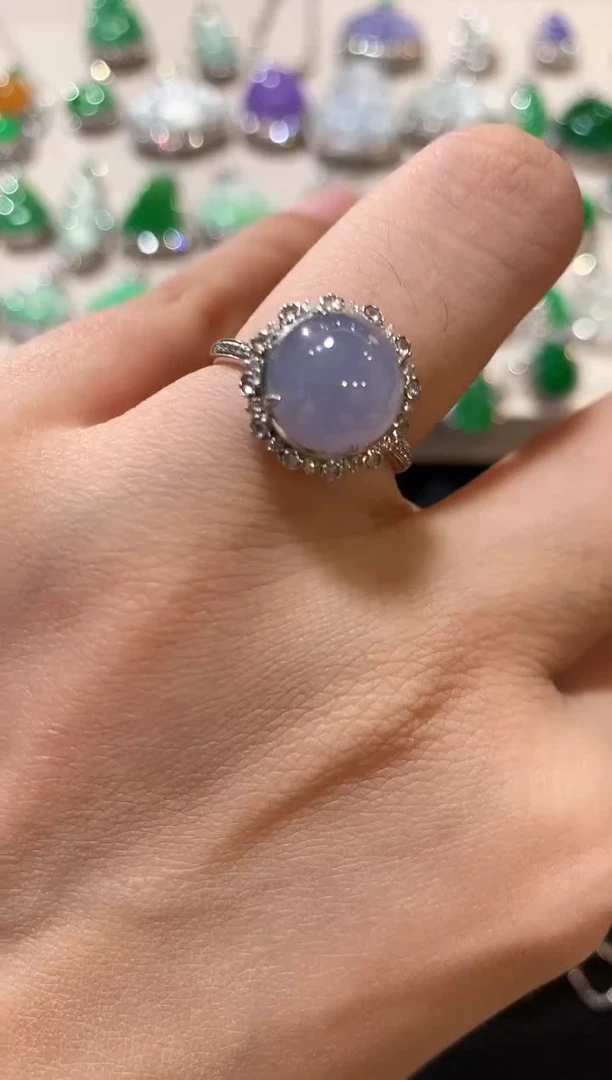 18K金镶嵌戒指翡翠z52紫色有色差