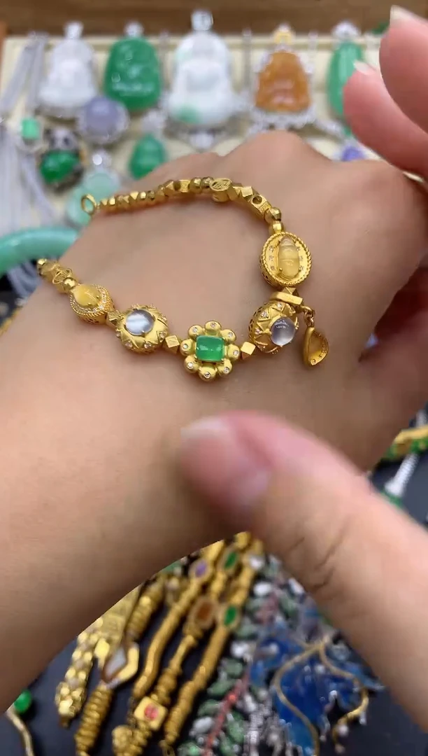 18K金镶嵌手链翡翠485-中国好珍宝