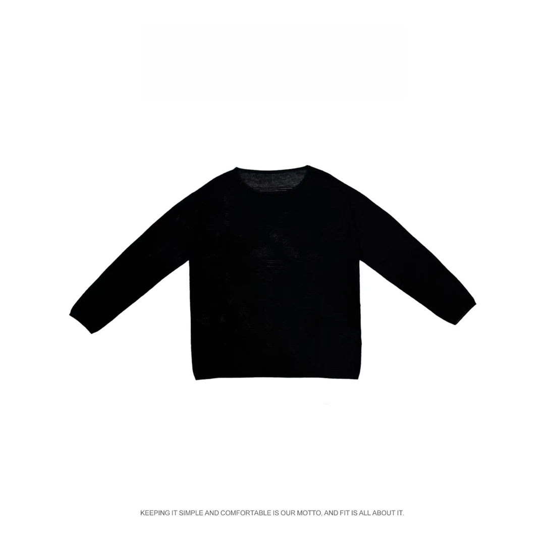 圆领镂空条纹针织衫长袖宽松慵懒风防晒上衣F25C2080