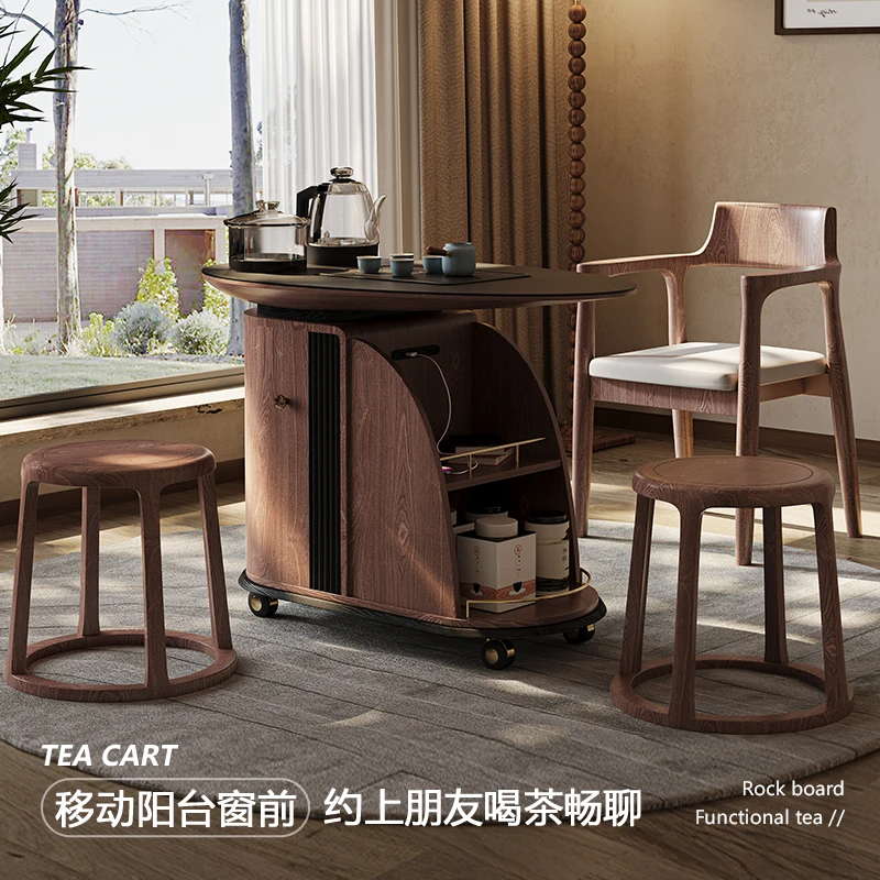 实木移动茶桌烧水壶一体阳台家用小茶台轻奢高级感小型胡桃木茶车