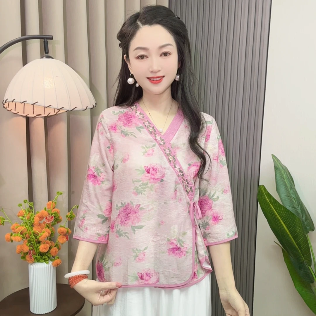 夏季新品显瘦复古新中式百搭气质文艺风国风斜肩绣汉服