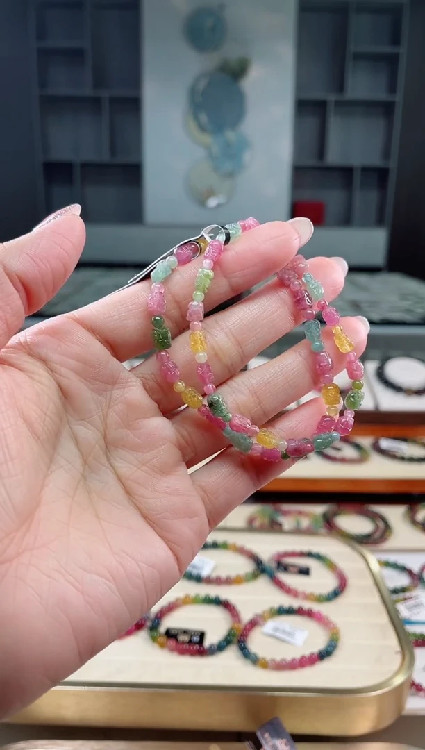 未镶嵌老矿碧玺彩虹单圈手串碧玺（多样性发一条）T