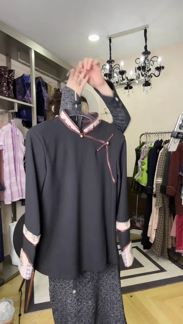 斜肩款【希贵蒙古袍】34号黑色上衣 110以内去穿