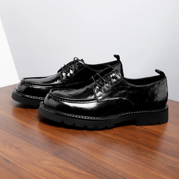 2025圆头手抓胎牛皮真皮厚底商务正装皮鞋德比鞋结婚鞋英伦男鞋子