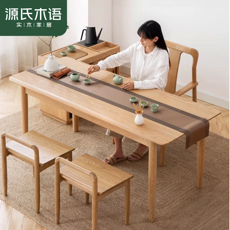 源氏木语全实木茶桌餐桌吃饭桌子 红橡木 1.8米 Y00R32
