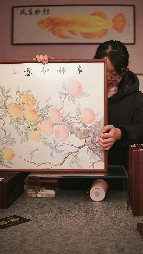 事柿如意  实木50*50cm