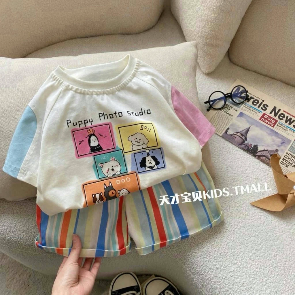 儿童短袖T恤男童夏季新款卡通拼接上衣宝宝夏装薄款透气中小童潮