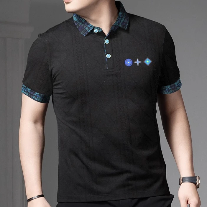 卡因耶查欧洲站新款男士提花刺绣翻领Polo衫上衣夏季潮流短袖t恤