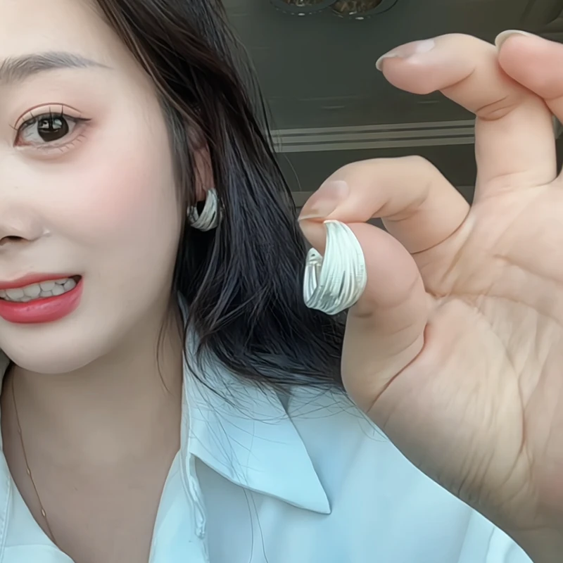 铜合金耳饰 通用日韩原创设计女气质银色拉丝几何高级感耳饰