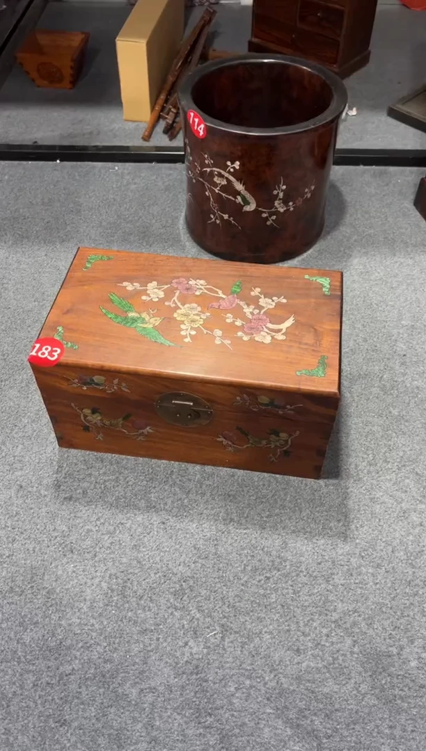 木木 花梨木螺钿镶嵌储物箱收纳箱