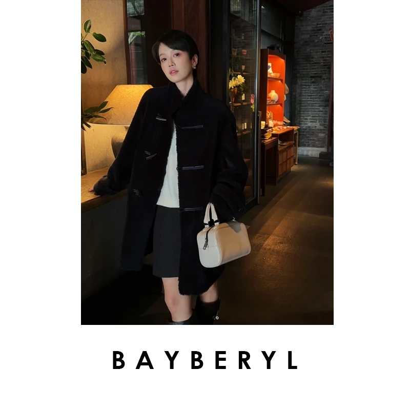 领券BAYBERYL老贝帕丁顿*牛角扣藏青立领体皮衣PY5J1344