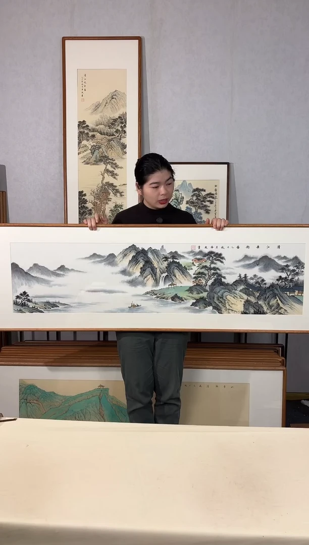 国画手绘*清江锤钓图*52*172cm带框发货