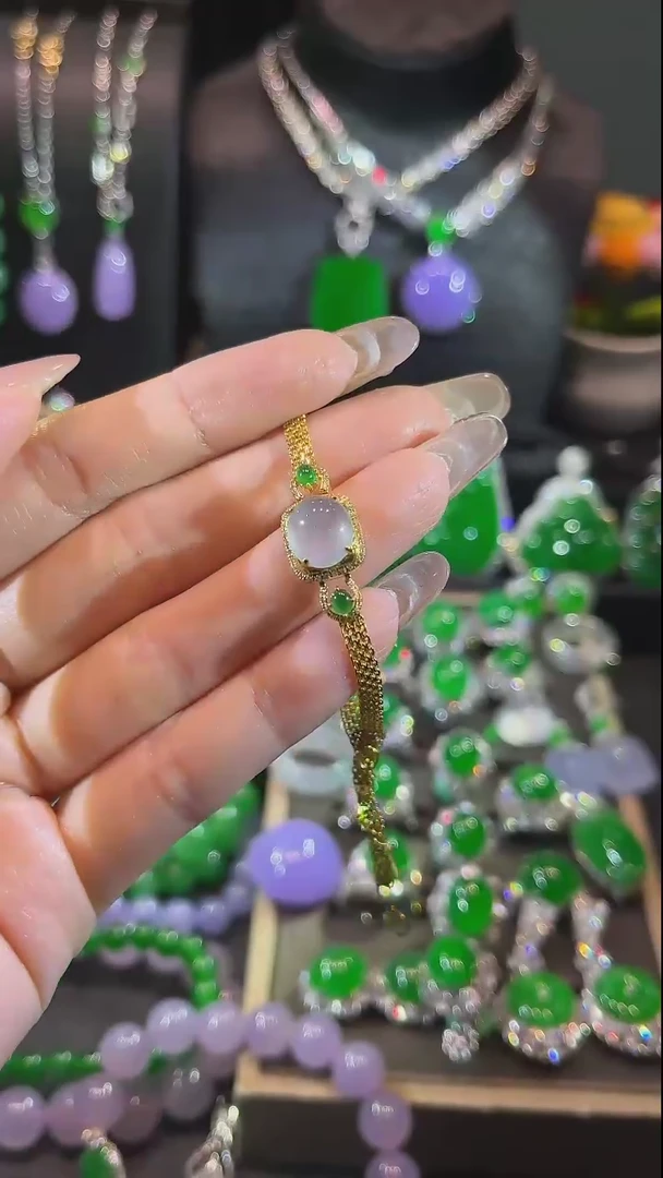 【闪购商品】翡翠手链18K金镶嵌手链