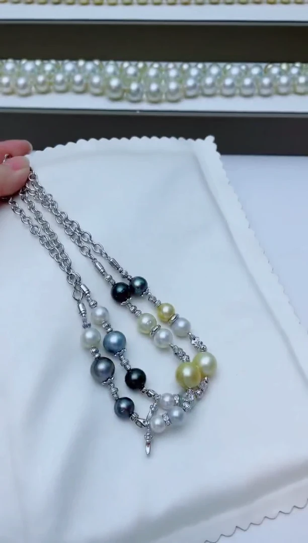 海水珍珠银S925镶嵌颈饰A25不带小狗版