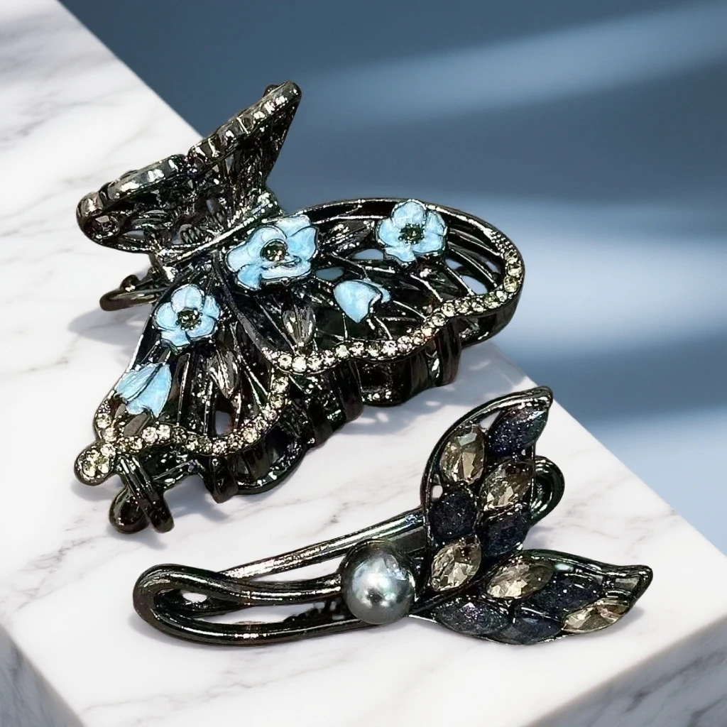 HP轻奢珐琅钻饰蝶尾套夹7982