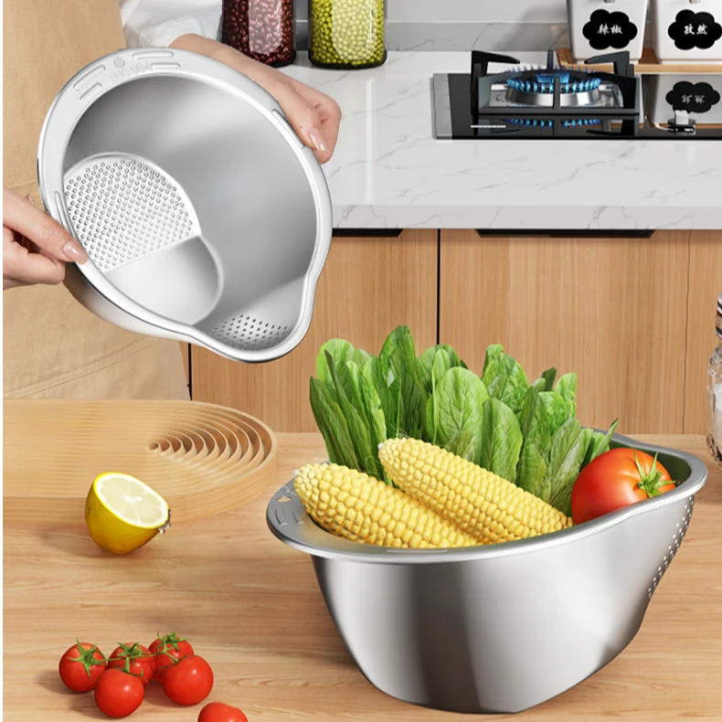 俊主厨不锈钢盆沥水篮食品级淘米神器多功能洗米筛家用厨房洗菜篮