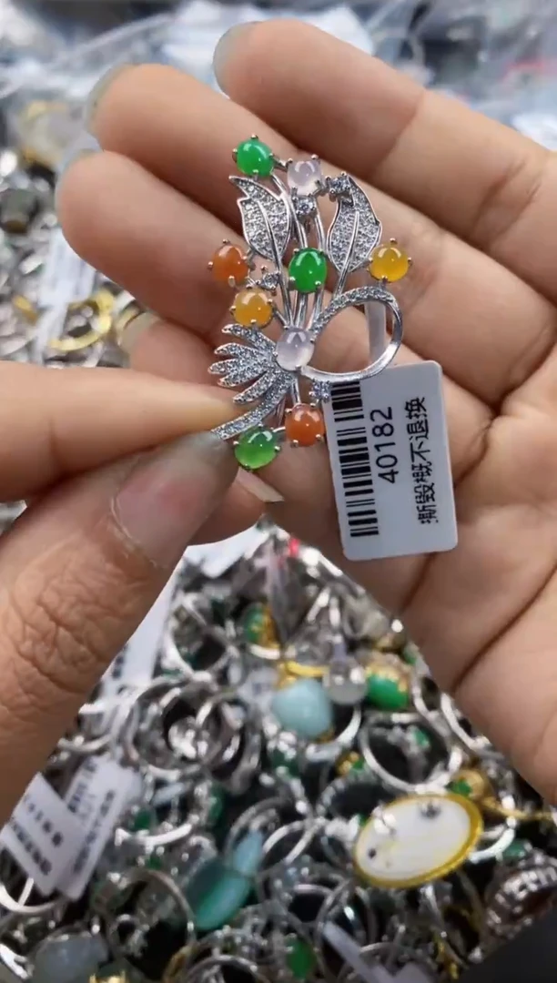 银S925镶嵌戒指翡翠333---3