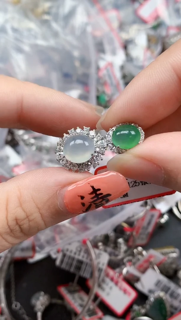 银S925镶嵌戒指翡翠天然A货缅甸翡翠