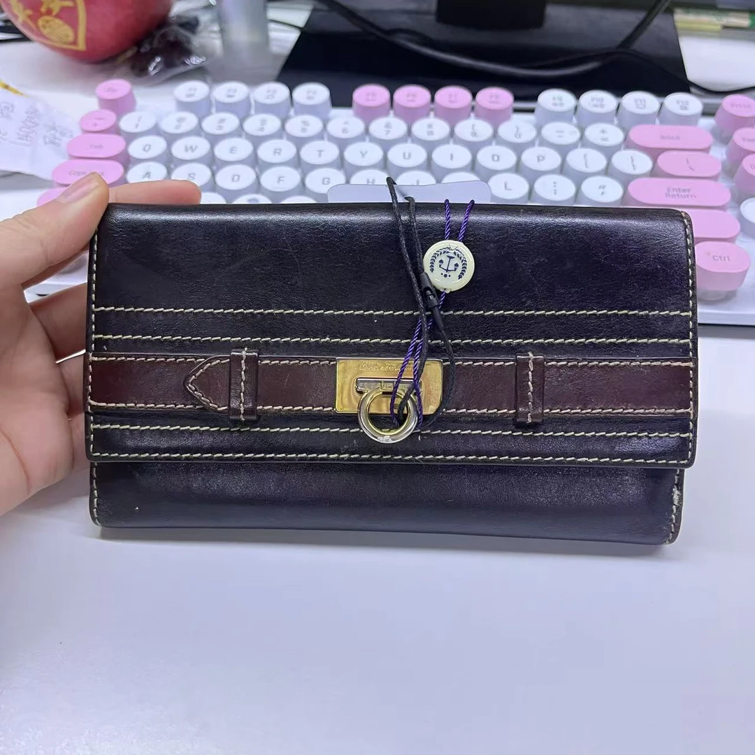 95新 FERRAGAMO/菲拉格慕 【诗诗】金标长款 黑拼红钱包/BG23005789