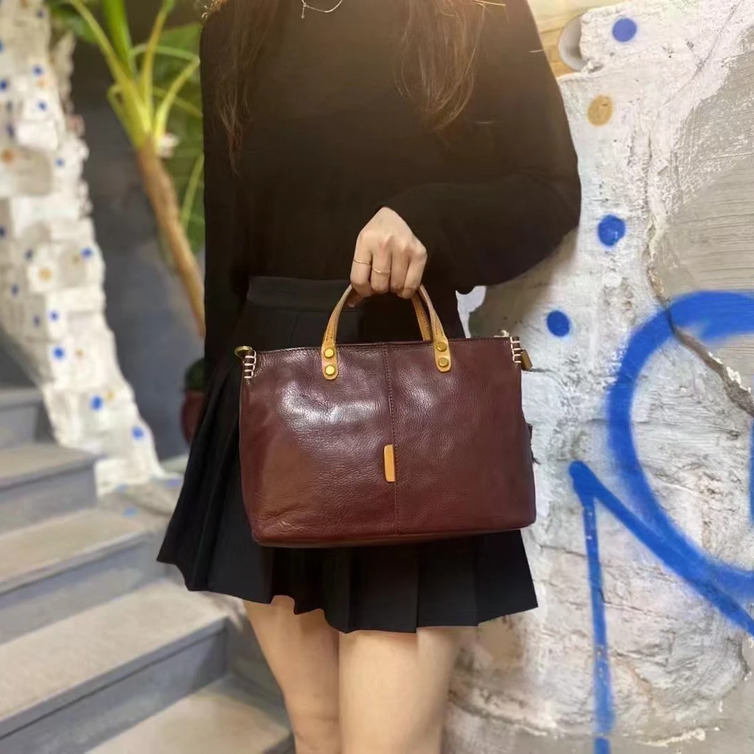 手工水洗植鞣皮文艺包森系通勤简约气质百搭复古头层牛皮手提斜挎