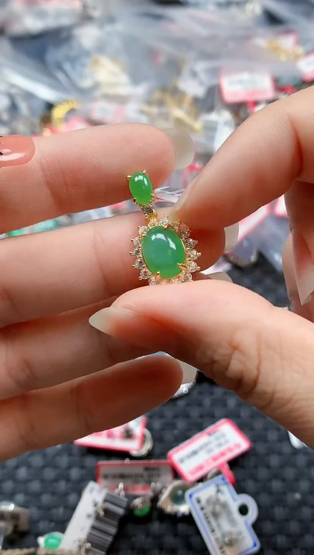 银S925镶嵌戒指翡翠天然A货缅甸翡翠