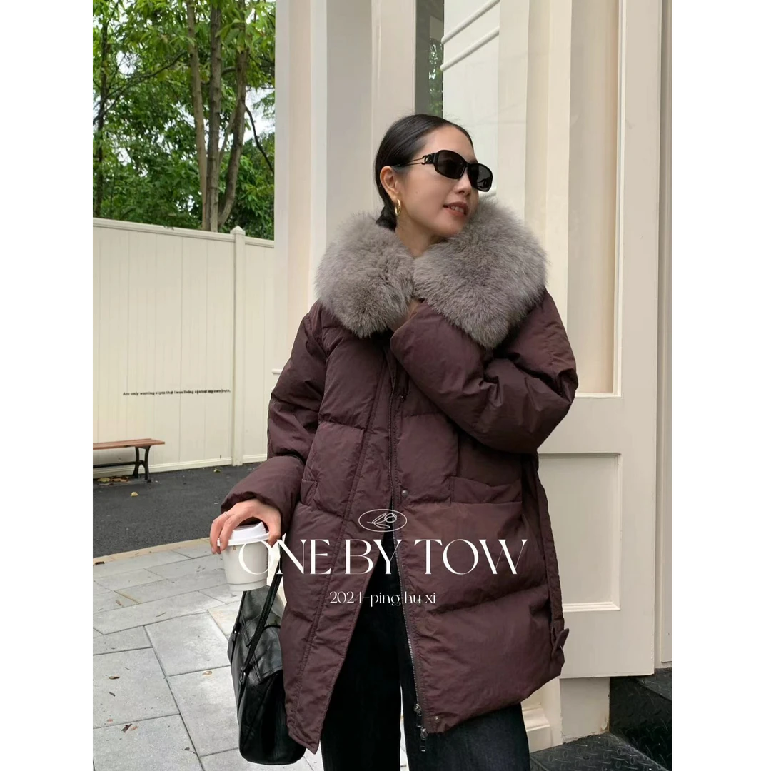 白白家-新国标90白鸭绒收腰中长款羽绒服#26050