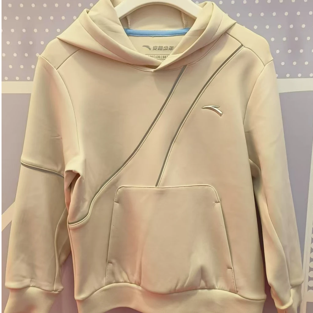 流光风安踏少年男童针织连帽套头衫25春款舒适柔软运动卫衣7702