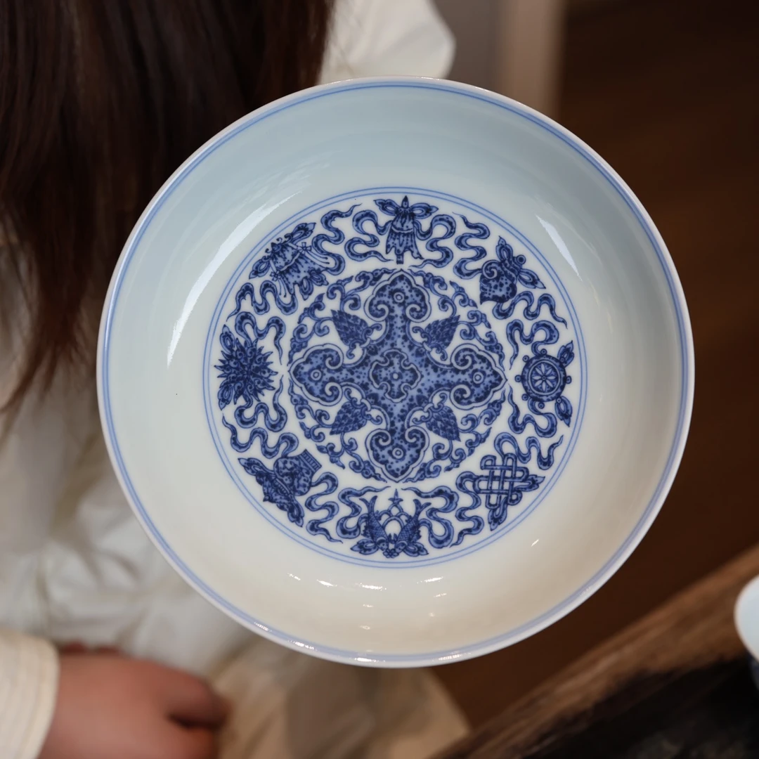 （神工妙造）小愚斋/青花八宝八吉祥纹/壶承/纯手工中式赏盘