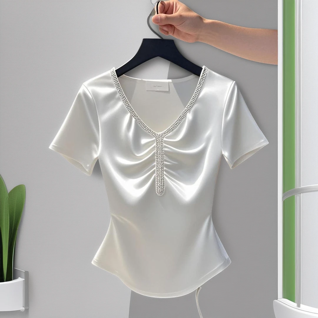 新款时尚气质百搭洋气高档短袖显瘦女装精品收腰2025夏季爆款T恤