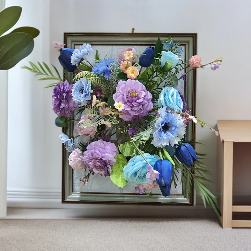 墙上挂的真花架子装饰花框沙发背景墙