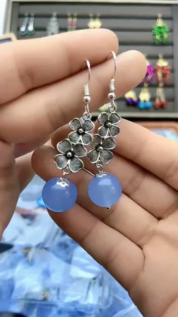 【闪购商品】海蓝宝石耳饰银S925镶嵌562000