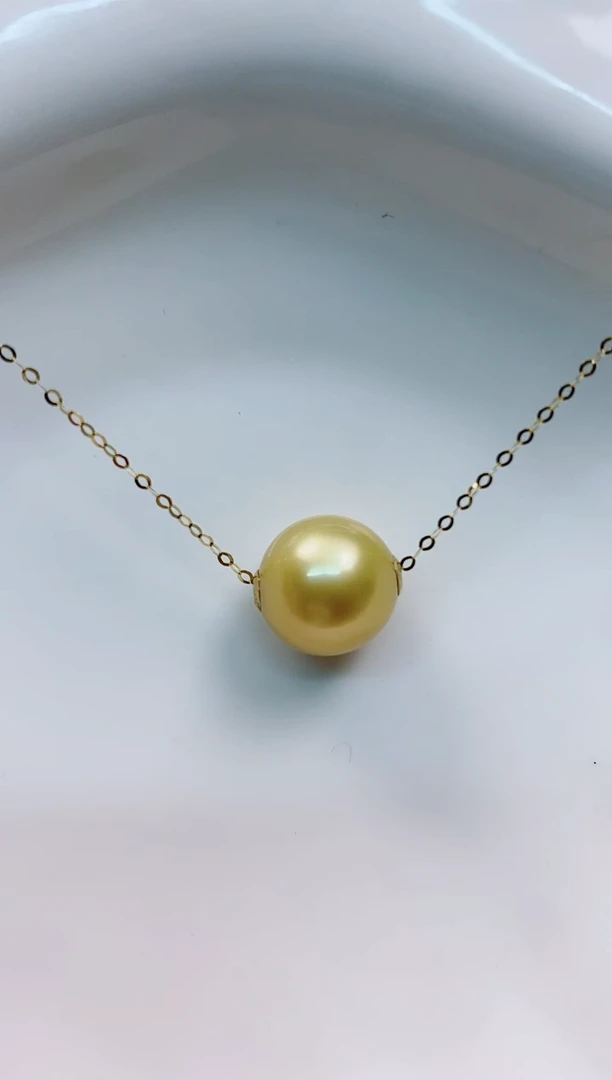 【闪购商品】海水珍珠项链18K金镶嵌11-12南洋金珍珠项链
