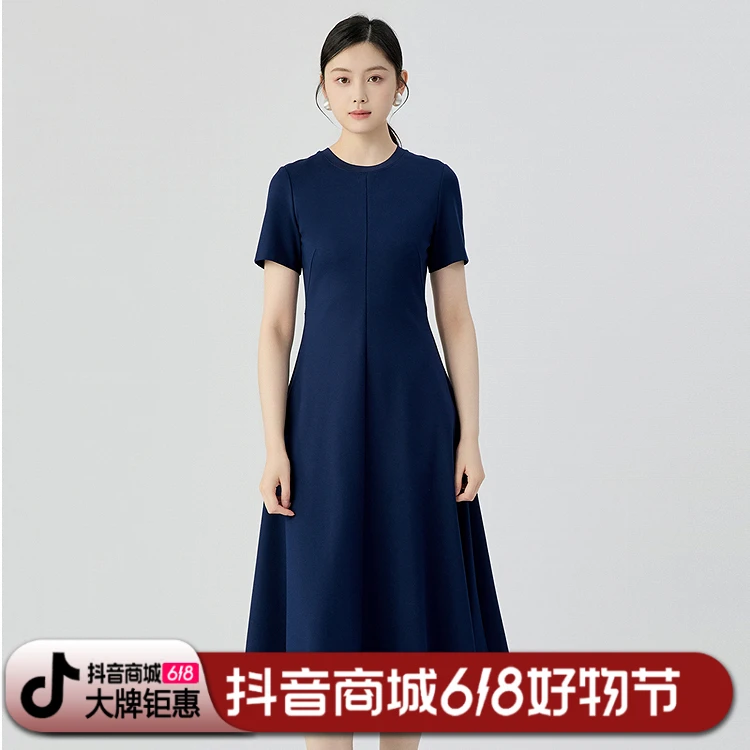 哥弟夏季连衣裙圆领收腰中长短袖百搭1500452洋装短裙
