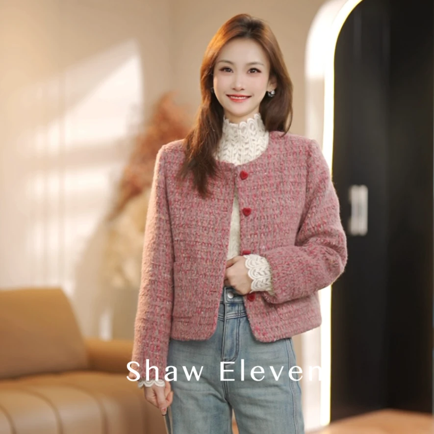 X【ShawEleven】小香风羽绒2024新款爱心扣显瘦白鸭绒2506