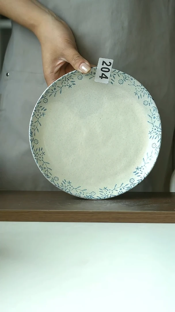 204微瑕Hitable冰湖蓝早餐盘18.5cm@4-2@