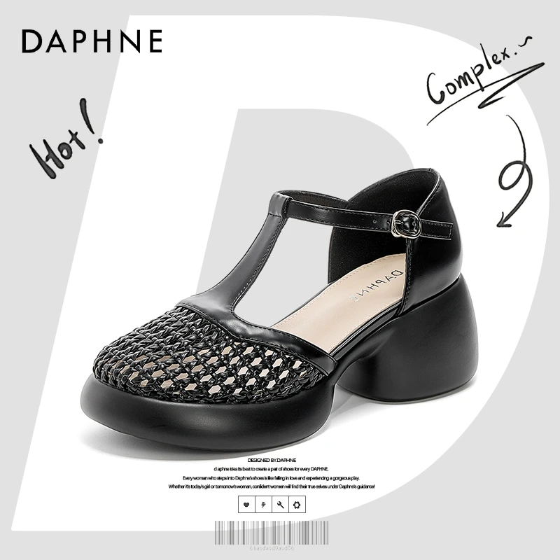 达芙妮网红爆款包头厚底仙女凉鞋女镂空2025年夏季新款编织罗马鞋