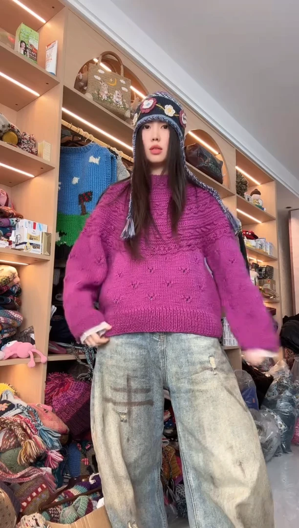 羊毛紫色套头毛衣