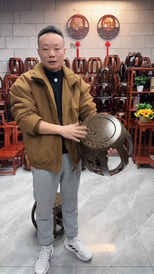 鸡翅木类家具鸡翅木大号鼓凳一对2条