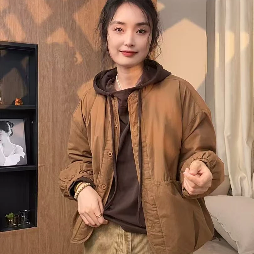 D222-宽松型保暖棉衣棉服通勤风落肩袖立领厚款时尚休闲百搭