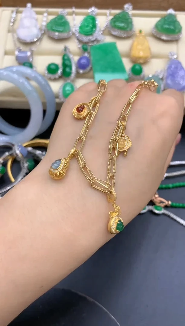 【闪购商品】翡翠手链18K金镶嵌570-中国好珍宝