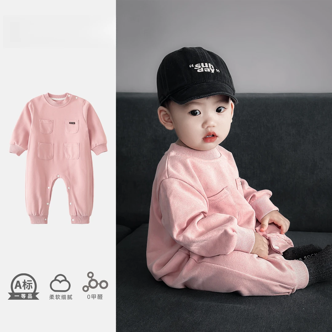 MK&UR.BV男宝宝秋季洋气新生婴儿连体衣春秋款满月宝宝衣服柔软